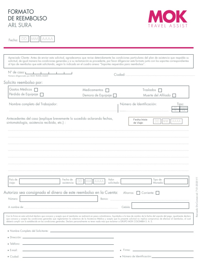Formato Reembolso ARL Sura | PDF