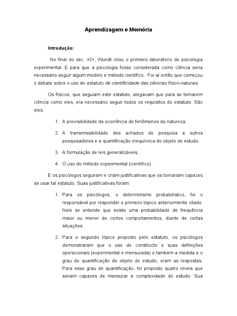 Aprendizagem e Memória na Psicologia | PDF | Amnésia | Aprendizado