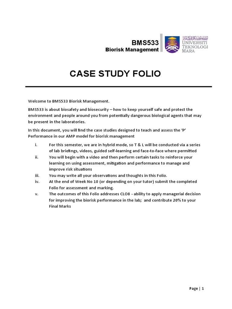 BMS533 Case Study Folio 20224 2B | PDF | Laboratories | Personal ...