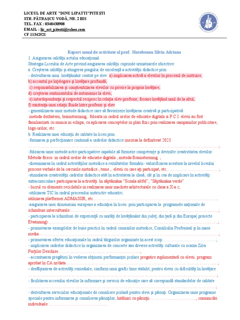 Model Editabil Raport de Activitate Anual | PDF