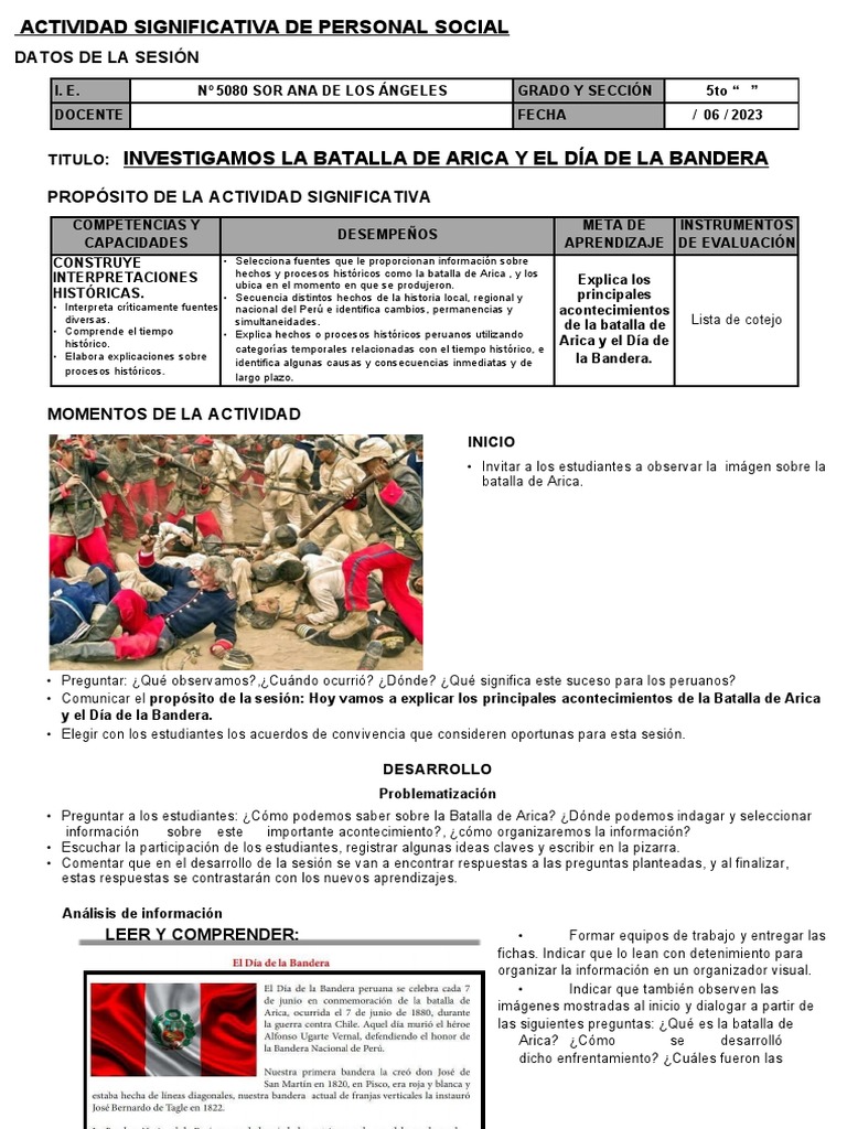 Actividad Sobre La Batalla De Arica Pdf Perú Ciencia Cognitiva 