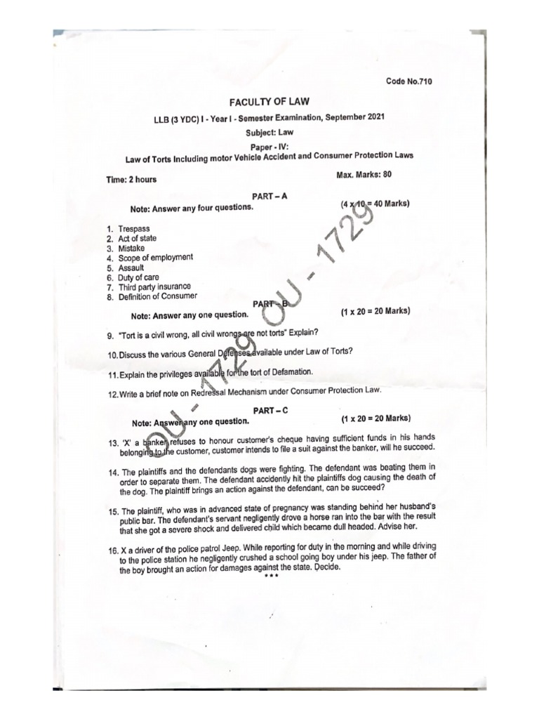 Ou llb 3ydc september 2021 first semester question paper pdf