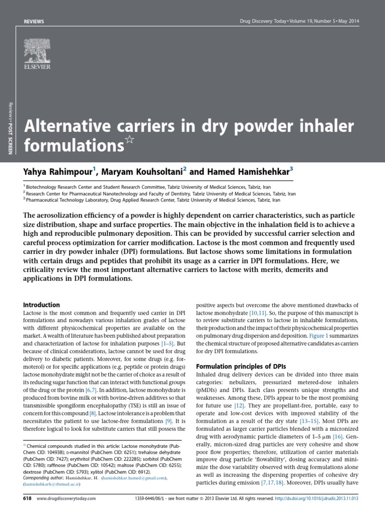 Alternative carriers in dry powder inhaler PDF Pharmaceutical
