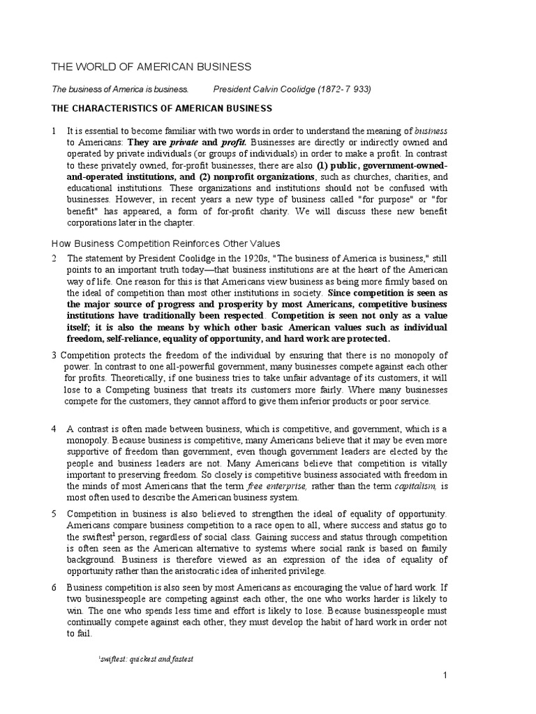 HW Reading Assignment - The World of American Business | PDF ...