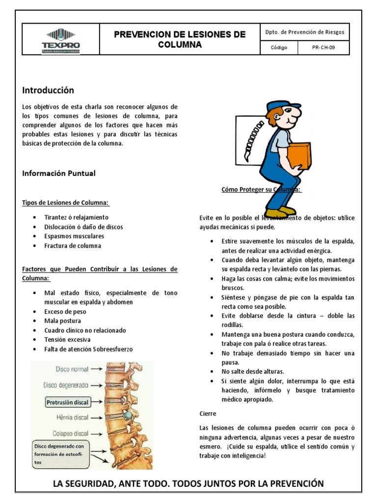 PR-CH-09 Prevención de Las Lesiones de Columna | PDF | Medicina CLINICA ...