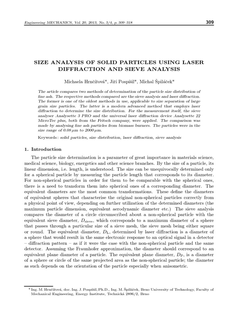 Size Analysis of Solid Particles Using Laser Diffraction and Sieve