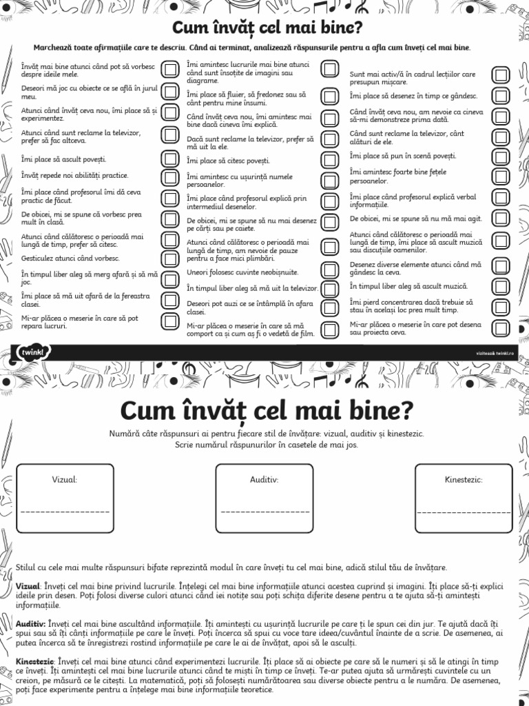 Cum Invat Cel Mai Bine - Chestionar Pentru Elevi | PDF