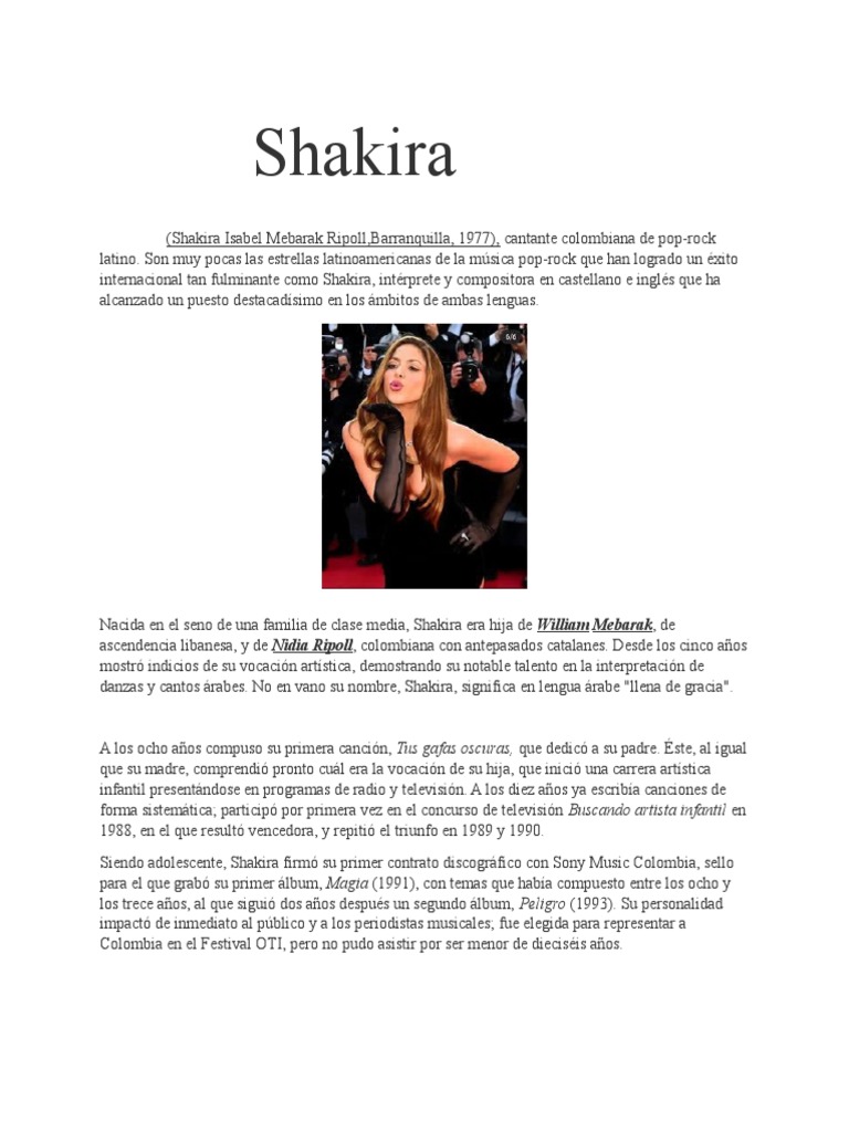 Biografia de Shakira PDF Musica - 1724190161