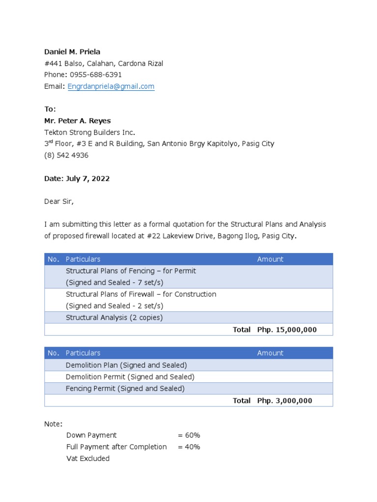 Structural Plans Quotation for Firewall | PDF | Technology & Engineering
