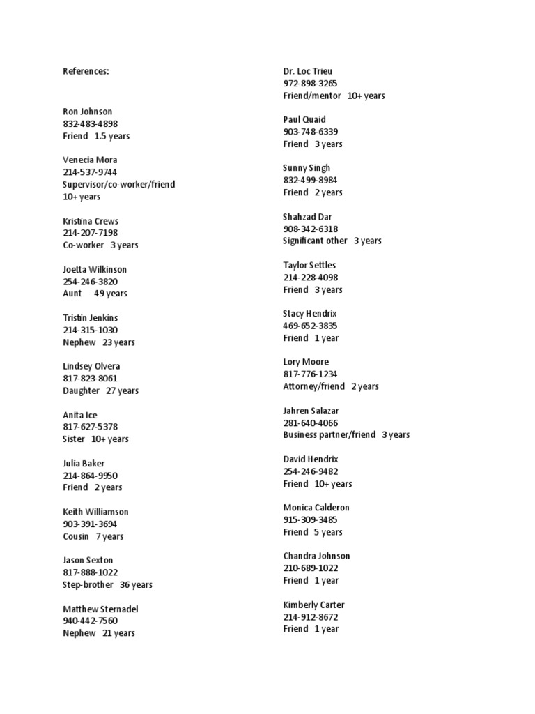 Personal Reference List | PDF