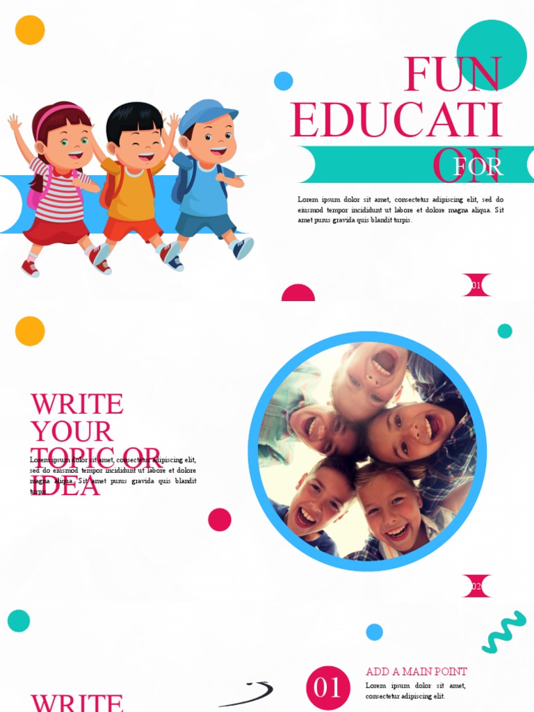 Colorful cute illustration fun education for kids presentation pdf
