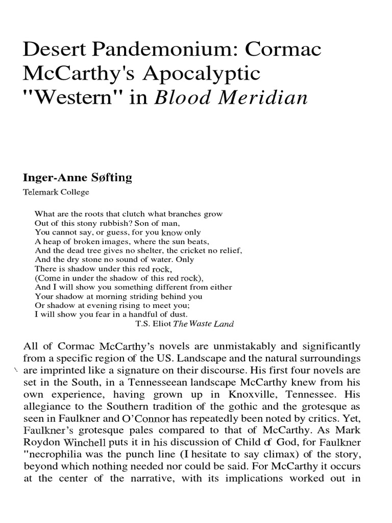 Desert Pandemonium Cormac McCarthy's Apocalyptic Western in Blood