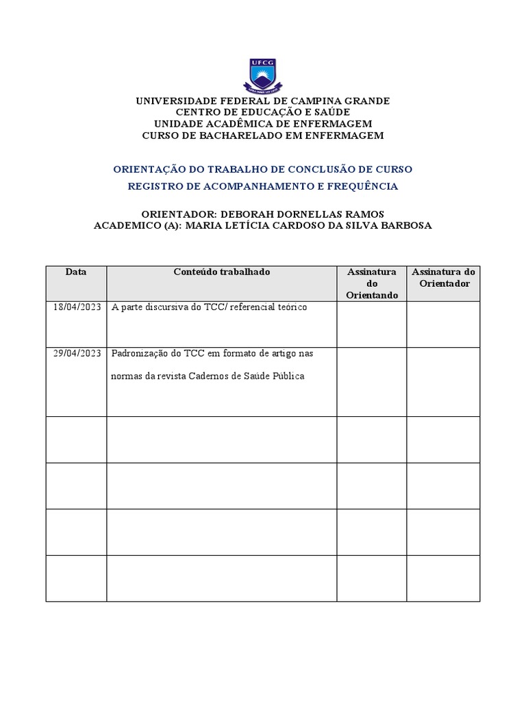 Orientação TCC Enfermagem UFCG | PDF