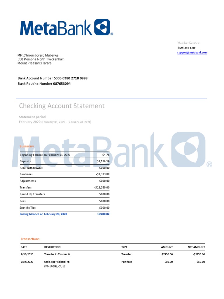 Metabank Account Statement Summary | PDF | Deposit Account | Financial ...