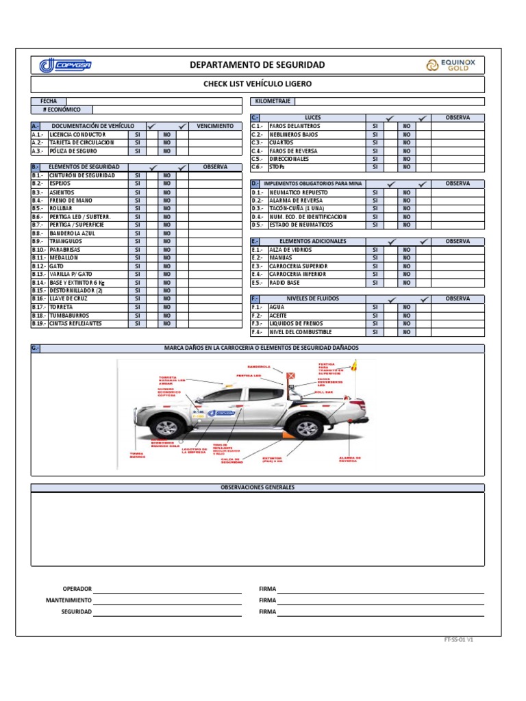 Check List Vehículo Ligero Excel | PDF | Vehículo de motor | Bienes ...