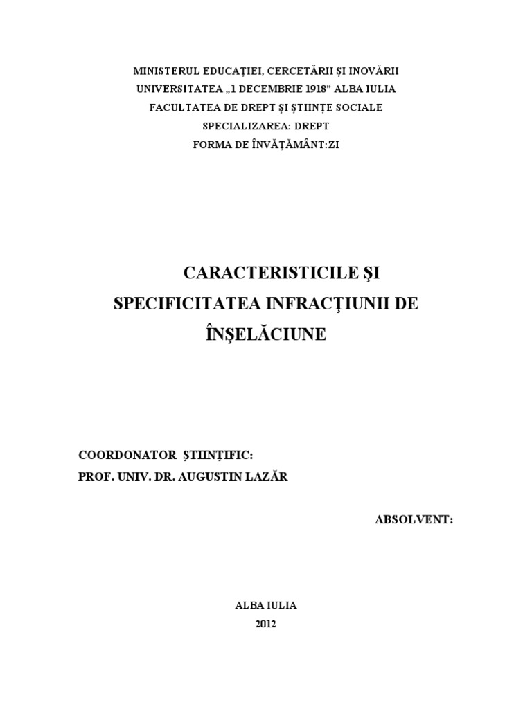 Caracteristicile Si Specificitatea Infractiunii de Inselaciune | PDF