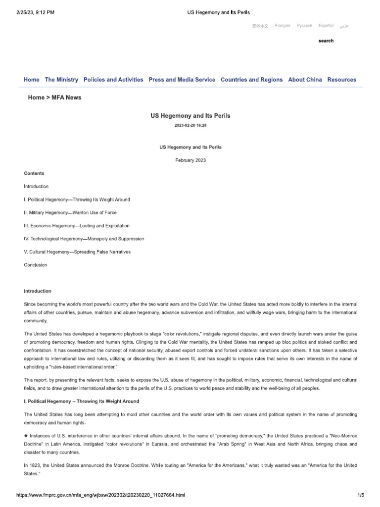 U S Hegemony And Its Perils Pdf