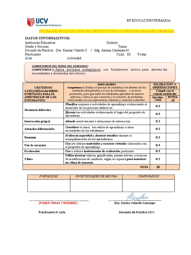Julia_FICHA DE EVALUACIÓN DE PROYECTOS O PROGRAMAS - C3 | PDF ...