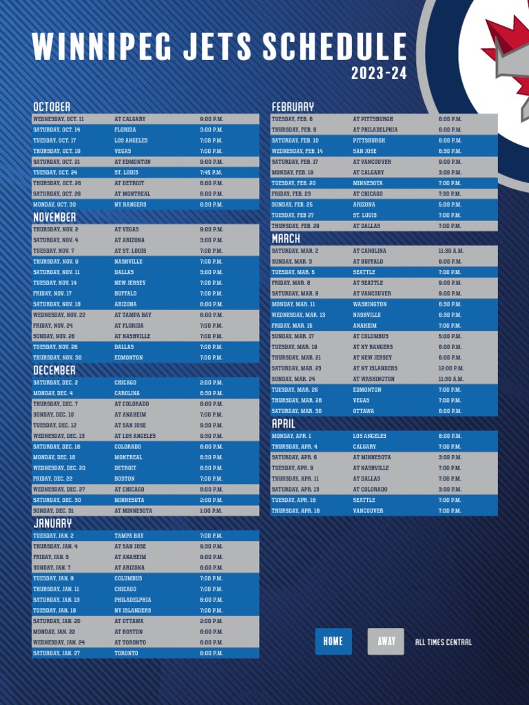 Winnipeg Jets 202324 Schedule List PDF National Hockey League