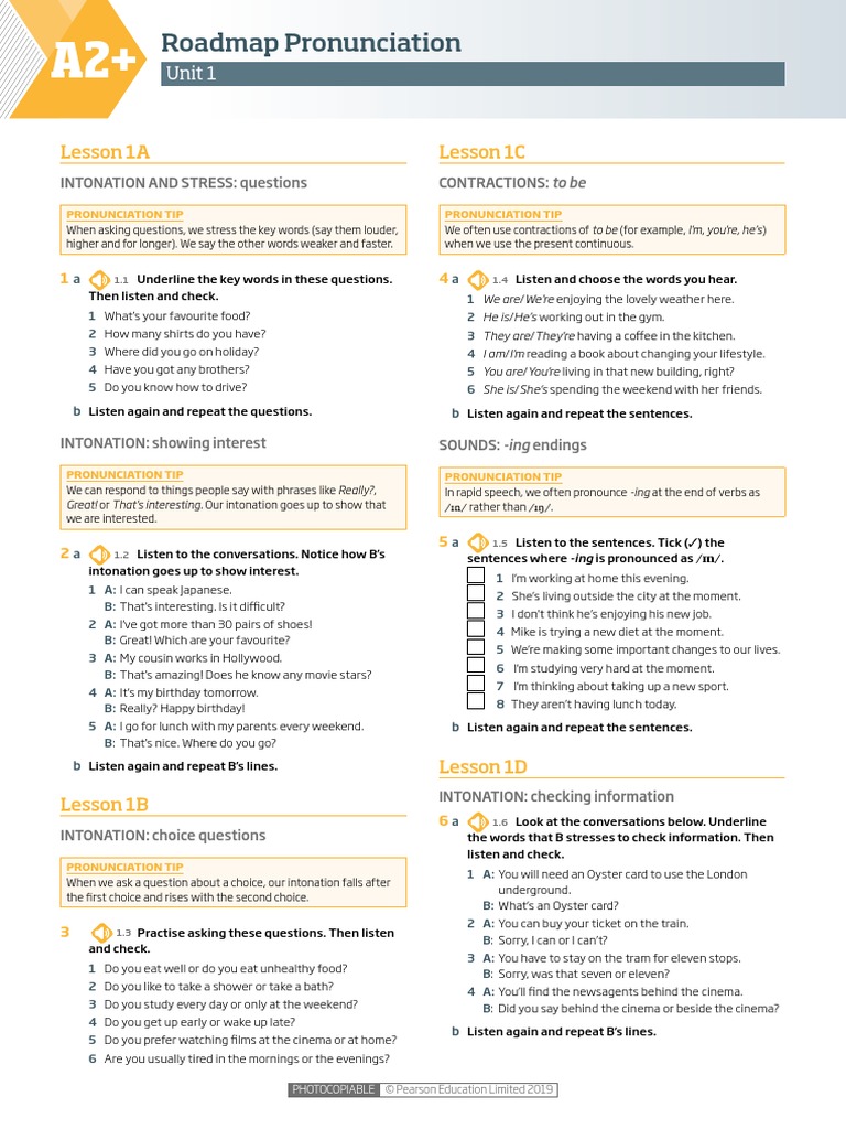 Pronunciation Tips for Roadmap Lessons | PDF | Stress (Linguistics) | Word