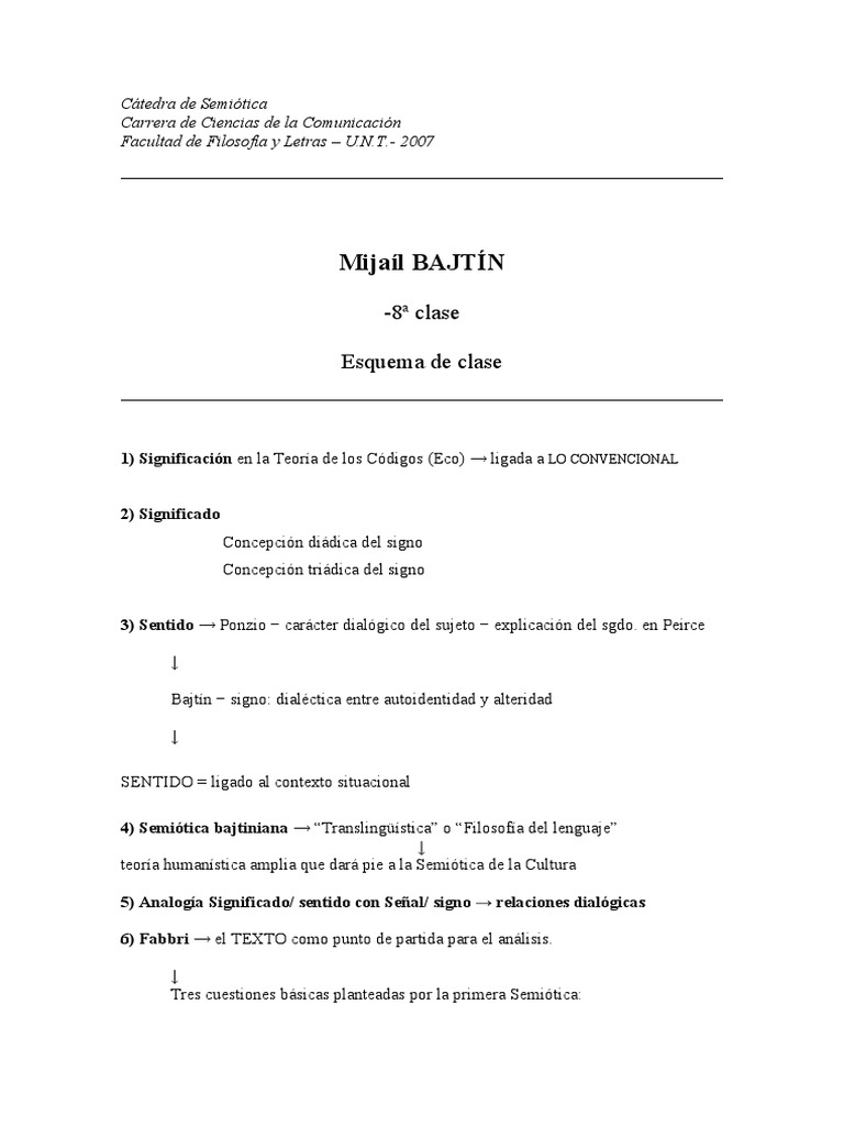 Esquema Clase Bajtín | PDF | Intertextualidad | Teorías filosóficas