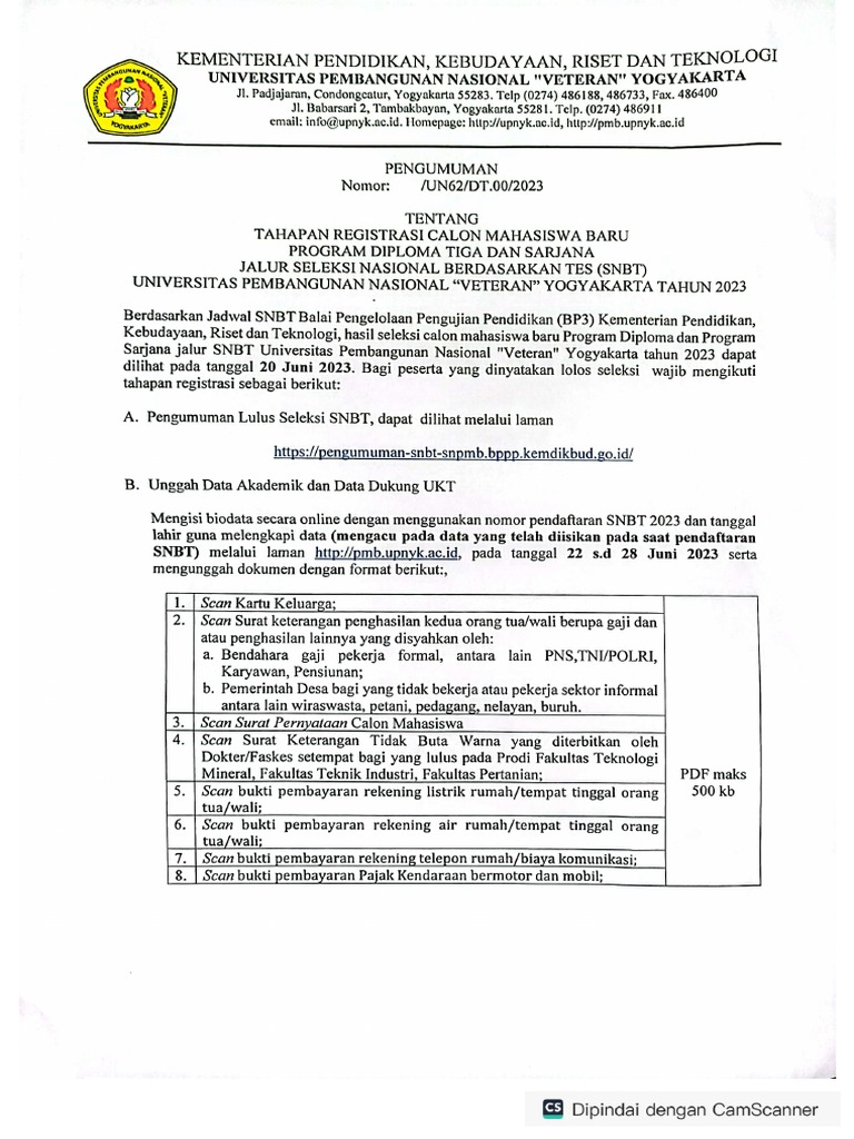 Registrasi Ulang Calon Mahasiswa Baru Pdf