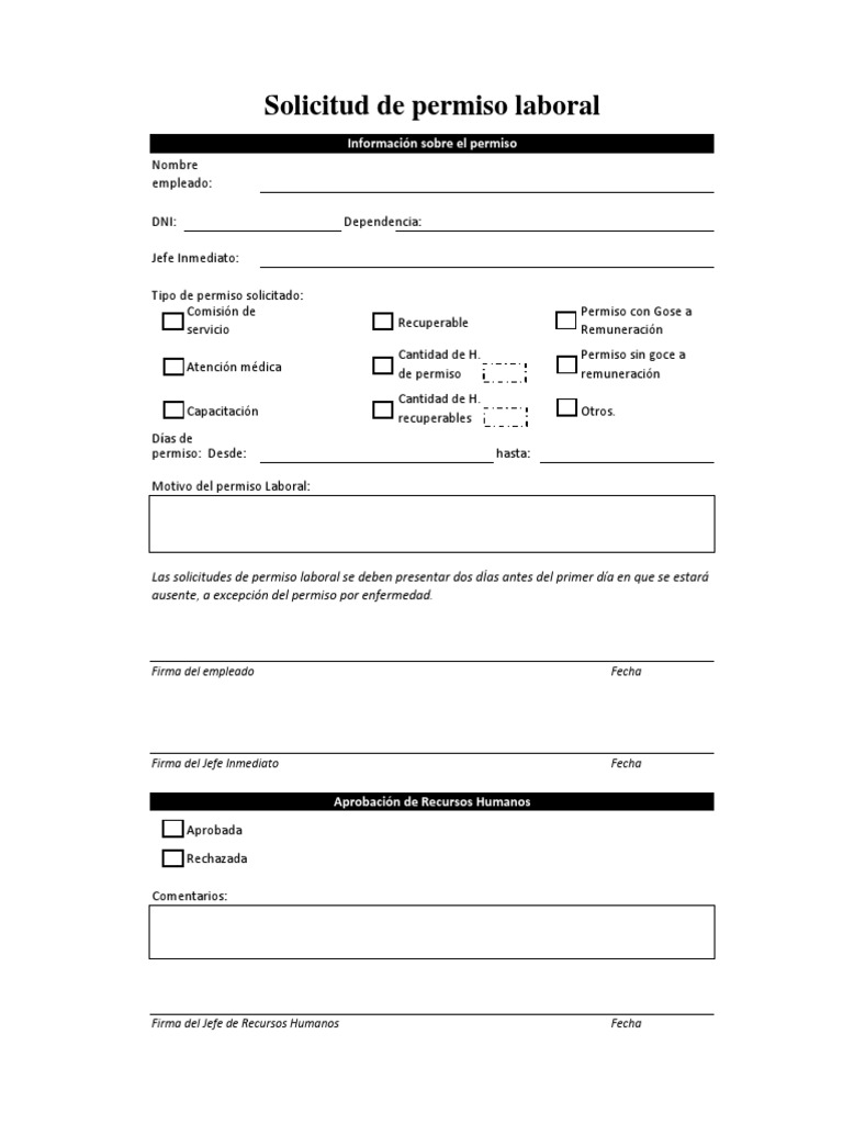 Solicitud de Permiso Laboral PDF | PDF