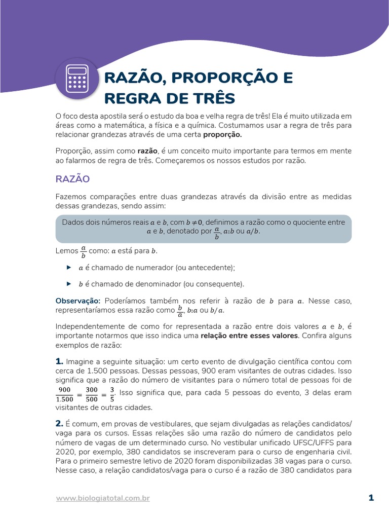 Razão, Proporção e Regra de Três | PDF | Razão/Proporção | Números