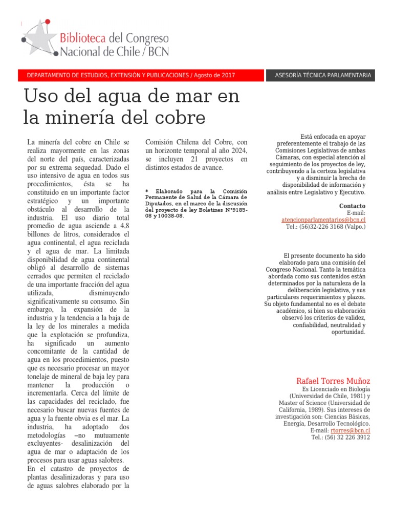 Uso Del Agua de Mar en La Minería Del Cobre | PDF | Agua | Desalinización