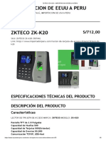 Zkteco Zk-k20 - Importacion de Eeuu A Peru