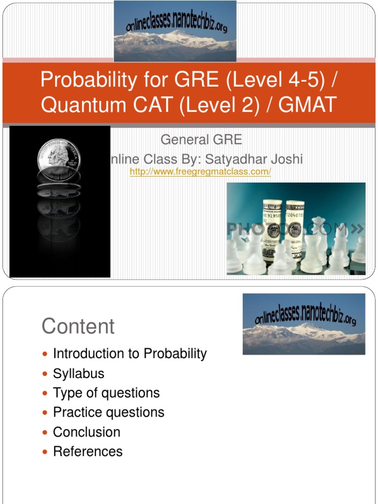 Probability For GRE (Level 4-5) / Quantum CAT (Level 2) / GMAT | PDF ...