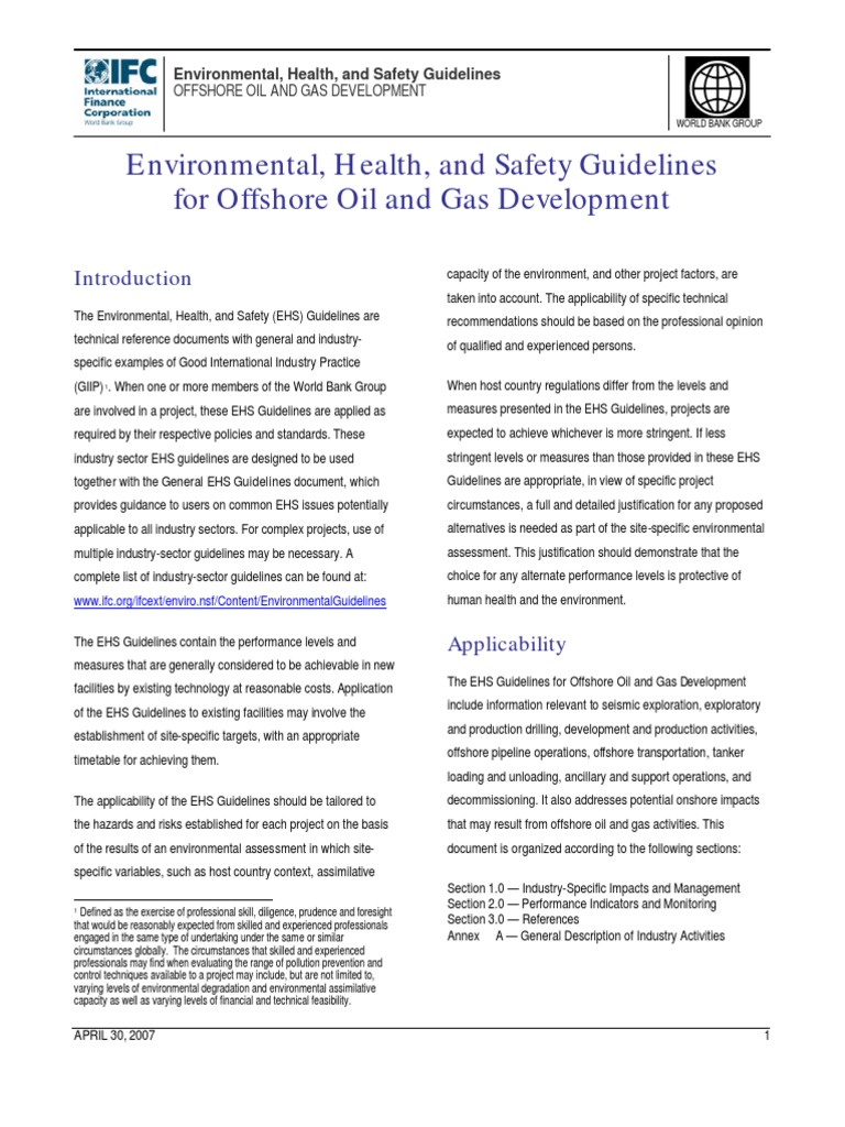 EnvironmentalHealthAndsafety Guidelines for Offshore Oil and Gas