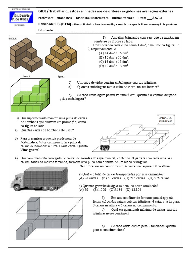 Cálculo de Volume de Blocos Retangulares | PDF | Embalagem e rotulagem ...