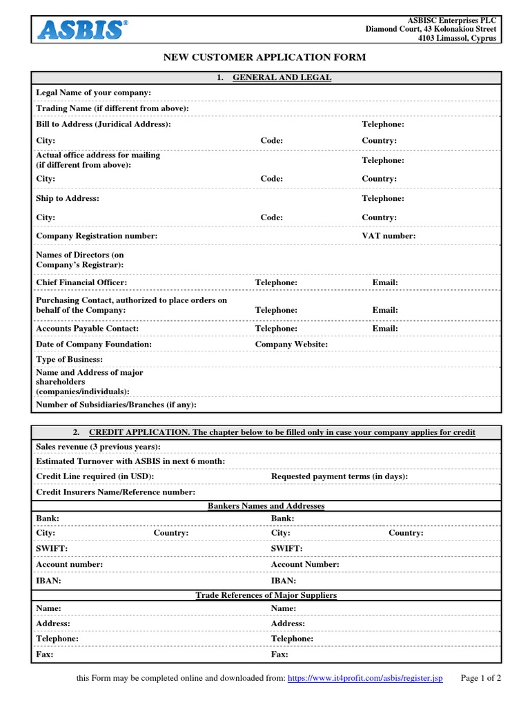 Asbis New Customer Application Form EN v2010-04-14 | PDF | Banks ...