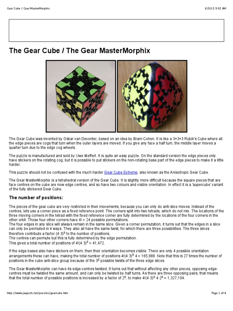 Gear Cube Solution Jaap | PDF | Recreational Mathematics | Logic Puzzles