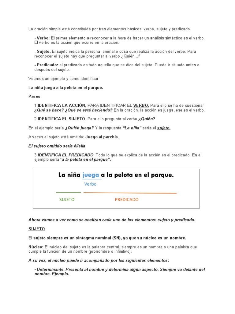 Análisis Sintáctico De Oraciones Simples Pdf Asunto Gramática