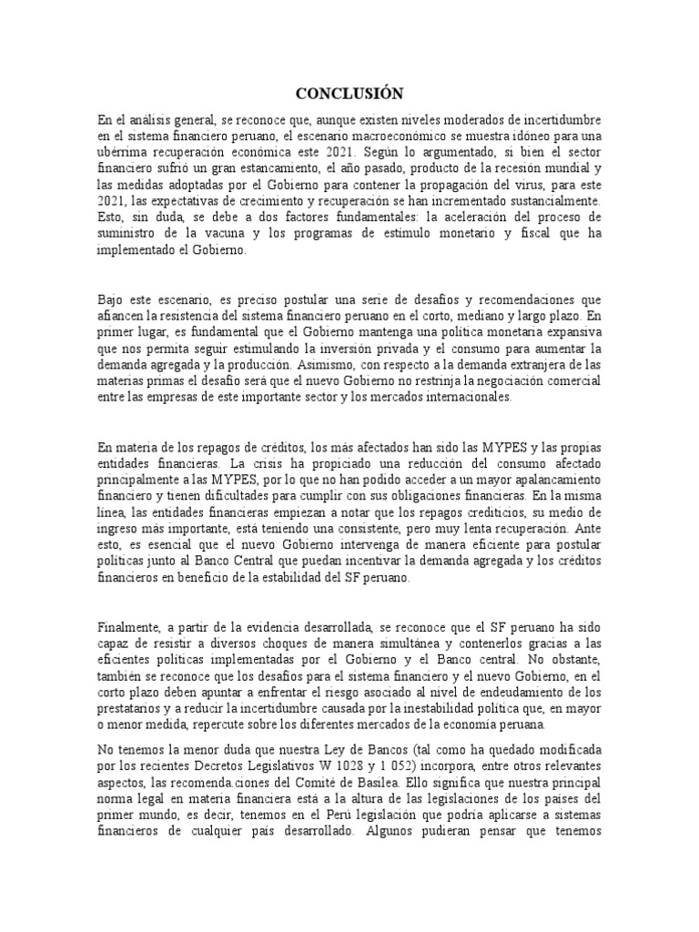 CONCLUSIÓN | PDF | Sistema financiero | Perú