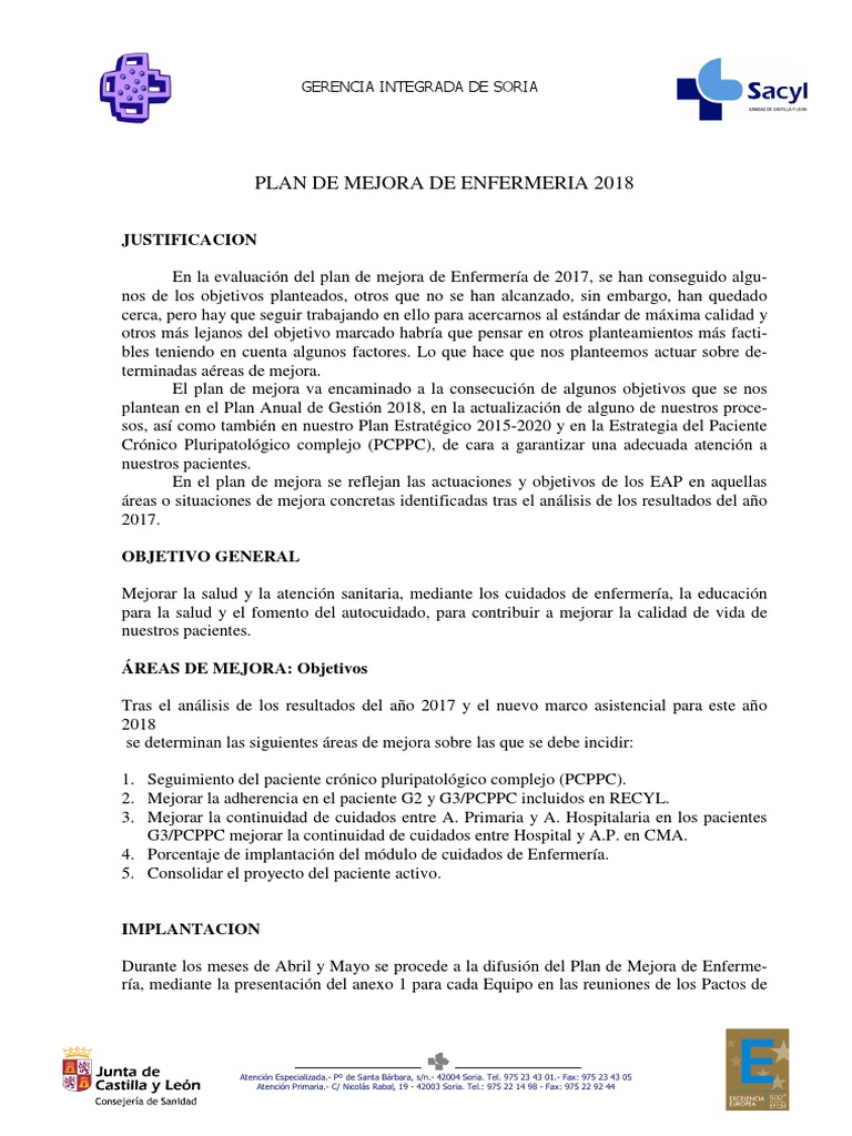 Plan de Mejora en Enfermería 2018 | PDF | Enfermería | Hospital