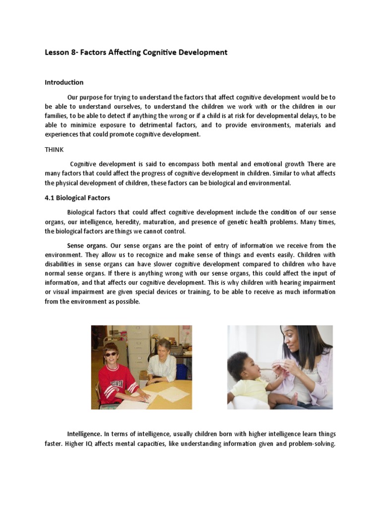 Lesson 8 Factors Affecting Cognitive Development PDF Child
