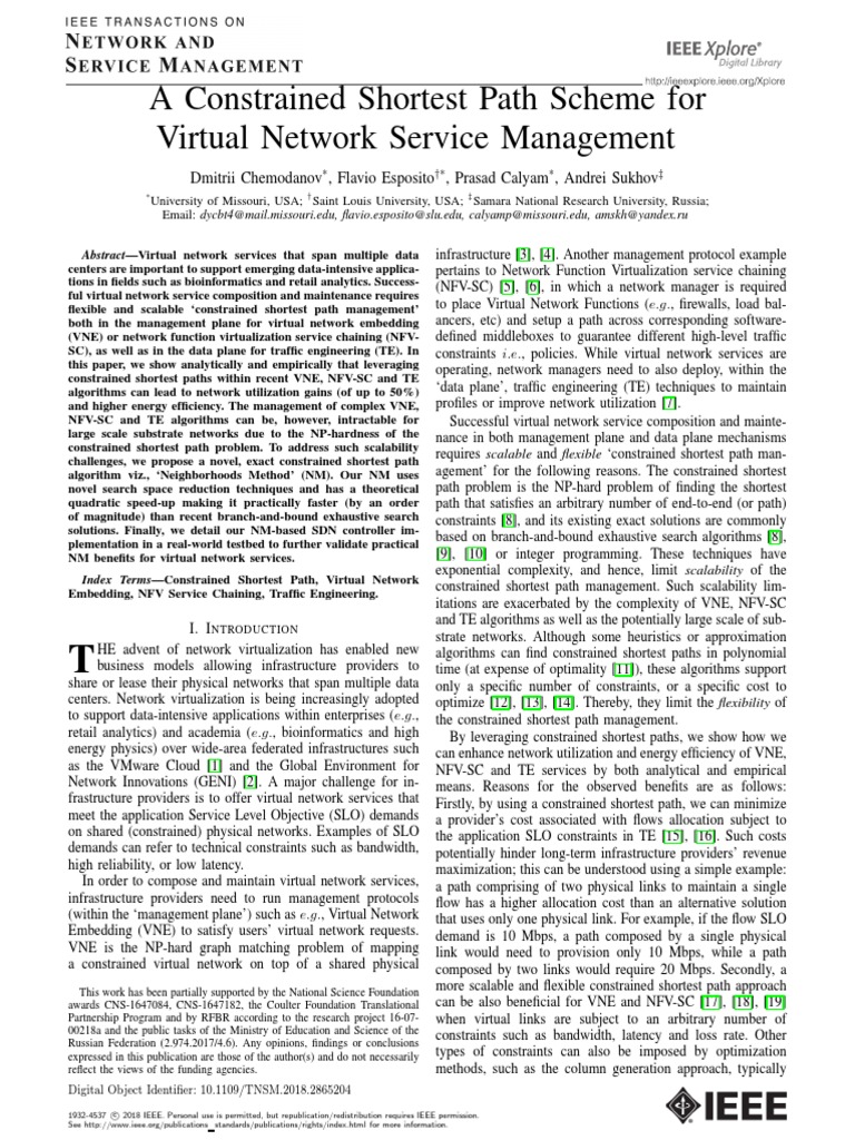 A Constrained Shortest Path Scheme For Virtual Network Service ...