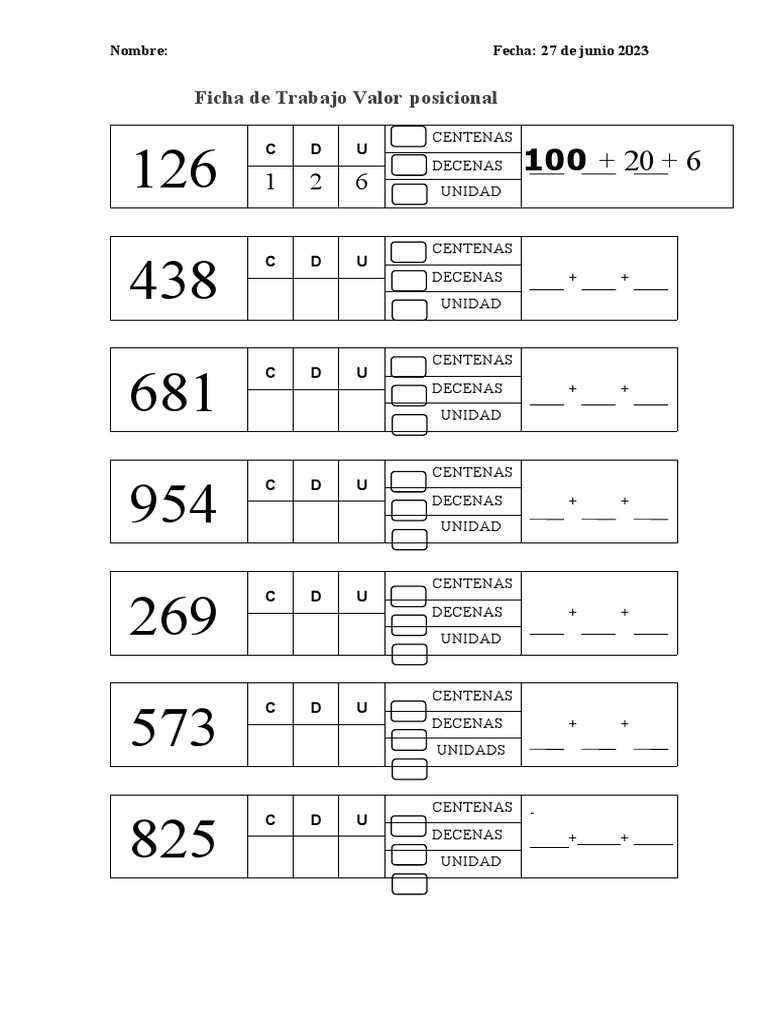 FICHA DE TRABAJO N°1 - VALOR POSICIONAL | PDF | Hogar, jardinería y  bricolaje | Tecnología, image size:768x1024