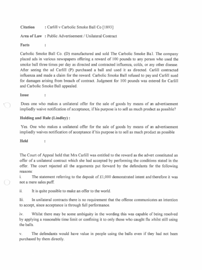 Case Carlill VS Carbolic Smoke Ball PDF
