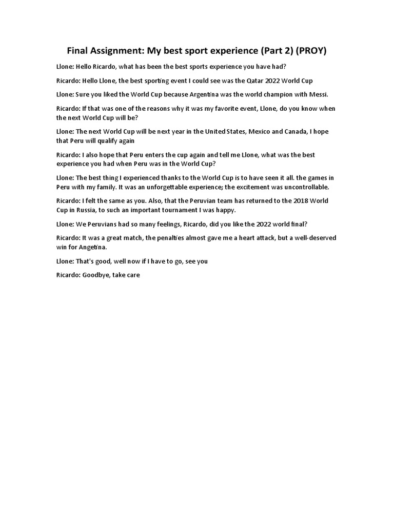 Final Assignment My Best Sport Experience (Part 2) (PROY) PDF