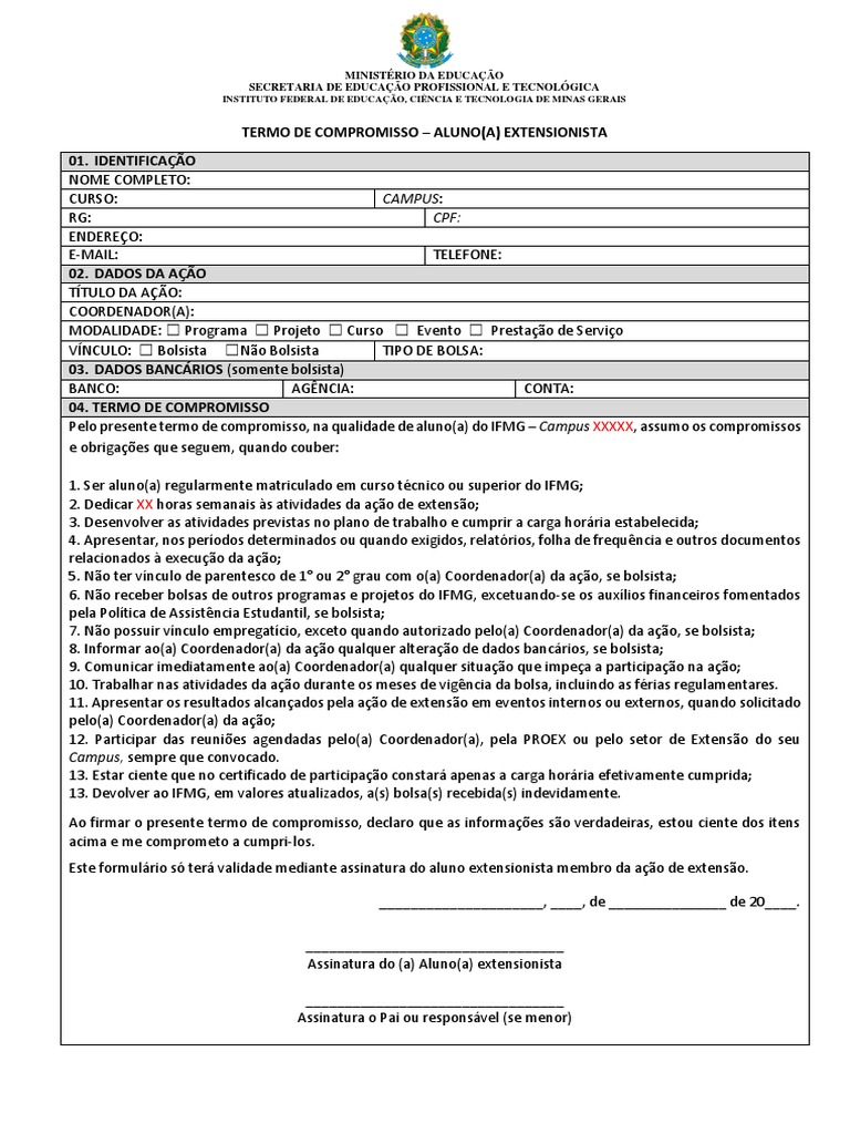 Termo Aluno Extensionista Pdf