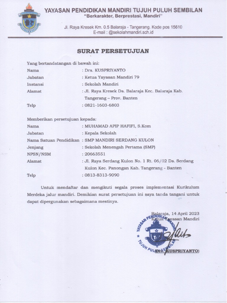 Surat Persetujuan Yayasan Kurikulum Merdeka Mandiri P - vrogue.co