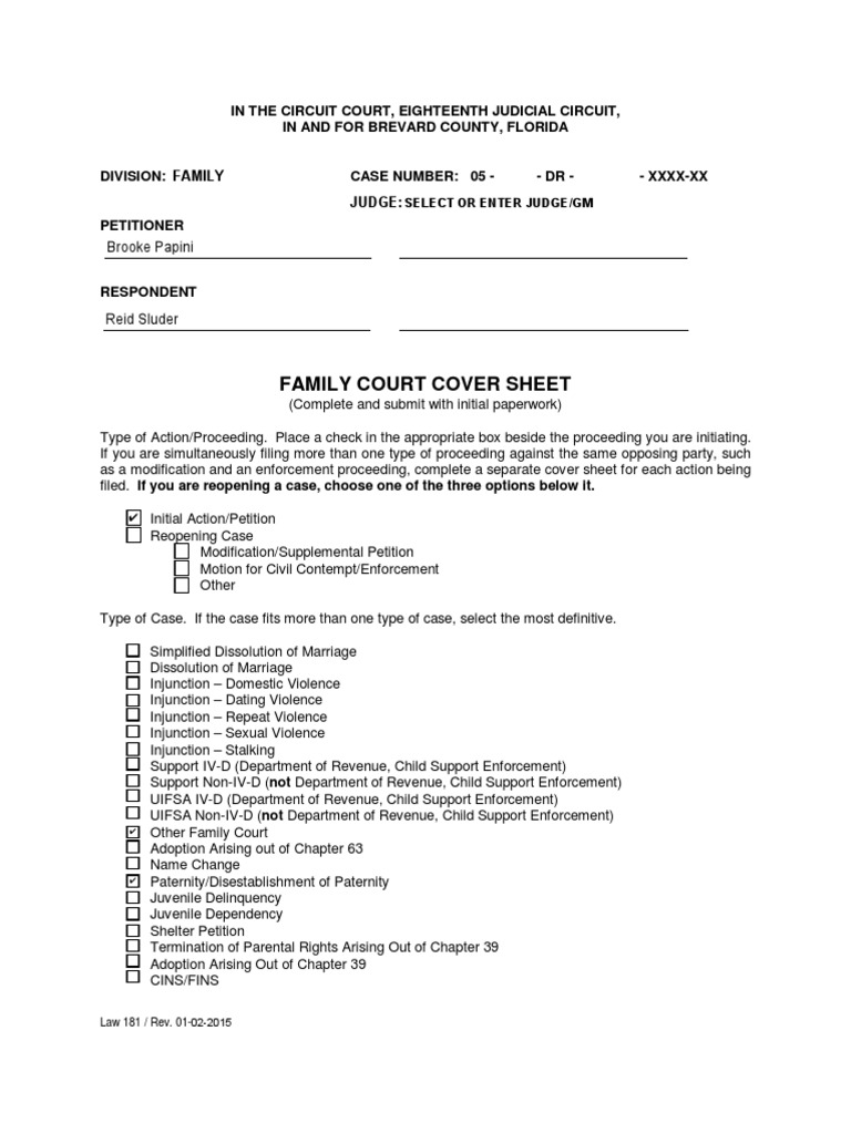 Family Court Cover Sheet 181 PDF Child Support Lawyer Family Court Cover Sheet 181 PDF Child Support Lawyer