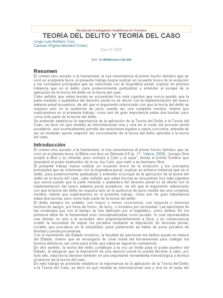 Teoria Del Caso y Teoria Del Delito | PDF | Derecho penal | Intención ...