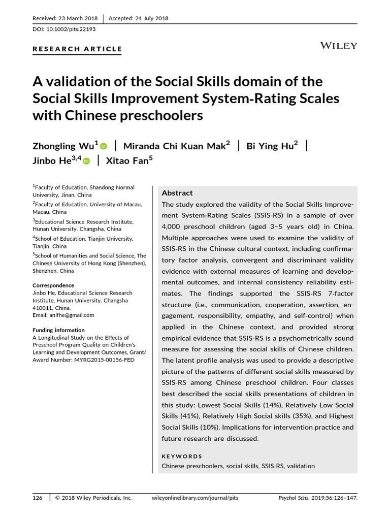 Validation of SSIS-RS for Chinese Preschoolers | PDF | Validity ...
