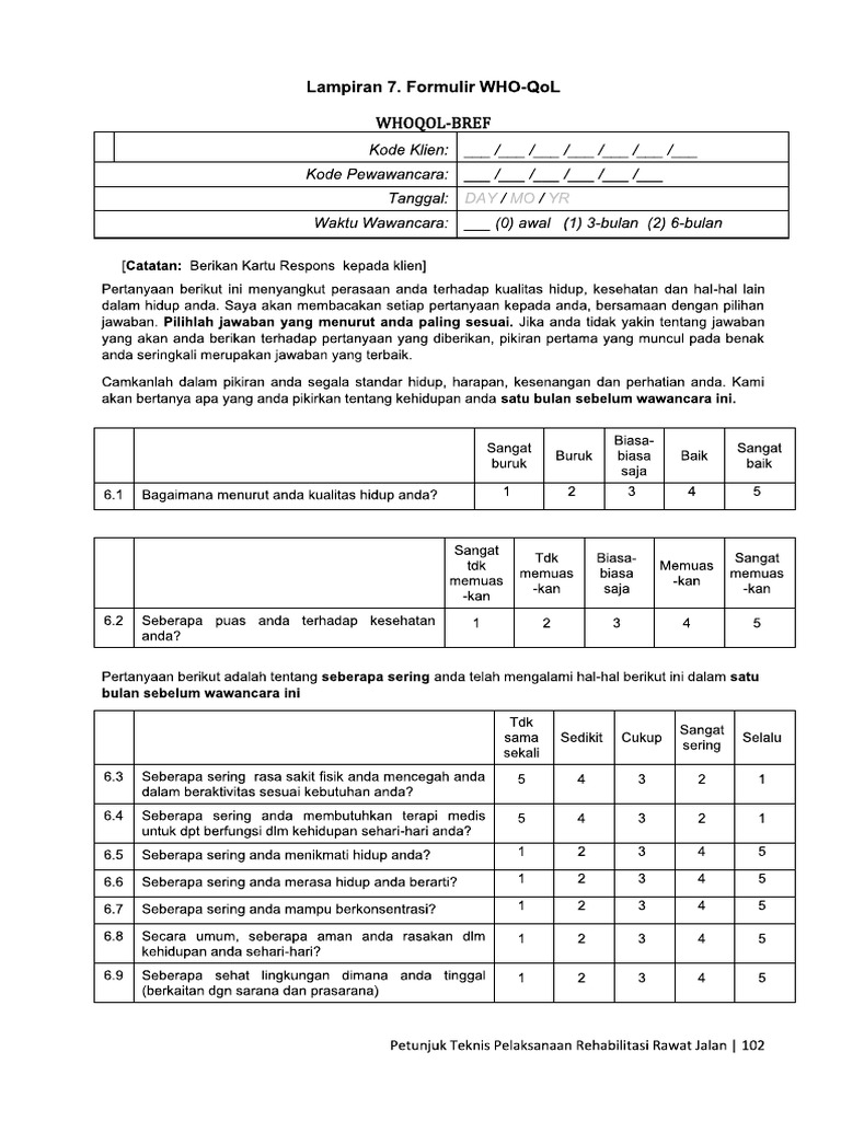 Formulir WHO QoL | PDF