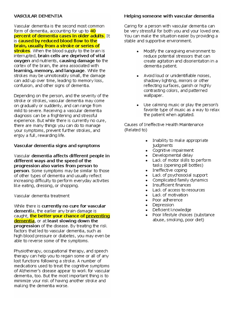 Vascular Dementia PDF Dementia Stroke